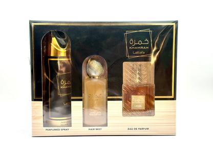 ESTUCHE LATTAFA KHAMRAH EUDE PARFUM X 3 PRODUCTOS