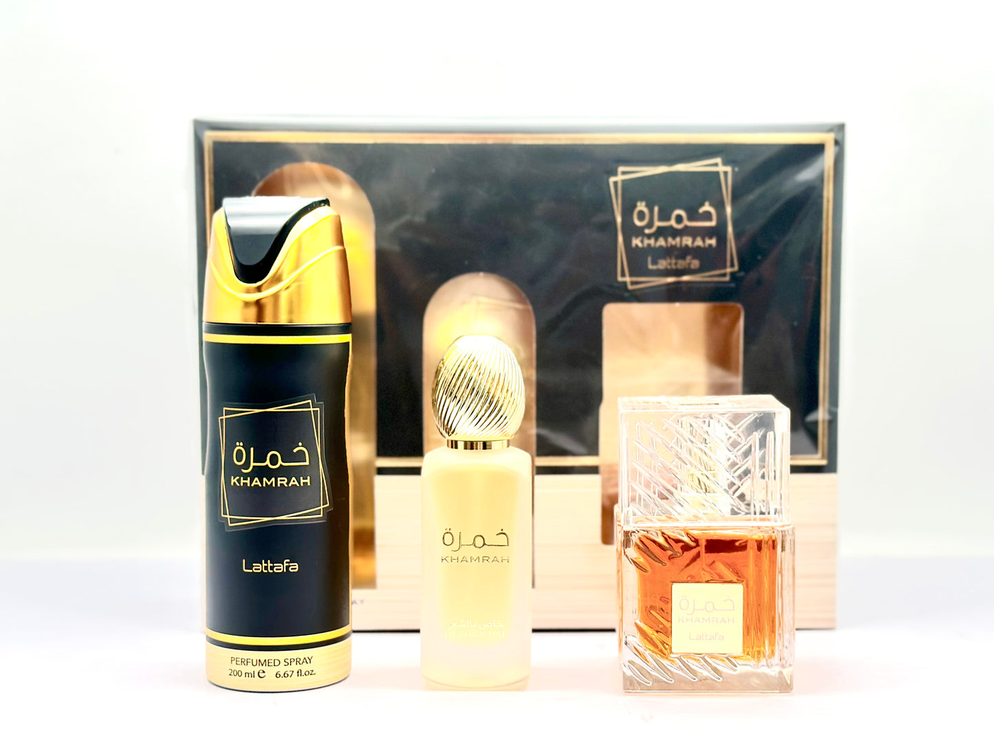 ESTUCHE LATTAFA KHAMRAH EUDE PARFUM X 3 PRODUCTOS