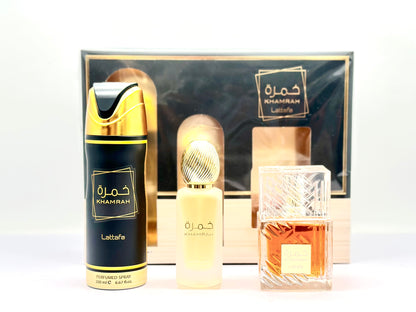 ESTUCHE LATTAFA KHAMRAH EUDE PARFUM X 3 PRODUCTOS